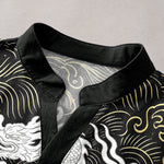 Buddha Stones Cotton White Dragon Wave Pattern Men's Short Sleeve Half Button Shirt