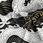 Buddha Stones Cotton White Dragon Wave Pattern Men's Short Sleeve Half Button Shirt
