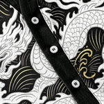 Buddha Stones Cotton White Dragon Wave Pattern Men's Short Sleeve Half Button Shirt