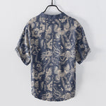 Buddha Stones Cotton Botanical Floral Pattern Men's Short Sleeve Half Button Shirt
