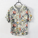 Buddha Stones Cotton Vintage Garden Floral Pattern Men's Short Sleeve Half Button Shirt