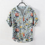 Buddha Stones Cotton Vintage Garden Floral Pattern Men's Short Sleeve Half Button Shirt