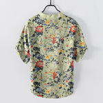 Buddha Stones Cotton Vintage Garden Floral Pattern Men's Short Sleeve Half Button Shirt
