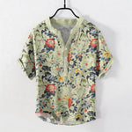 Buddha Stones Cotton Vintage Garden Floral Pattern Men's Short Sleeve Half Button Shirt