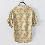 Buddha Stones Cotton Oriental Floral Cloud Wave Pattern Men's Short Sleeve Half Button Shirt