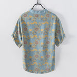 Buddha Stones Cotton Oriental Floral Cloud Wave Pattern Men's Short Sleeve Half Button Shirt