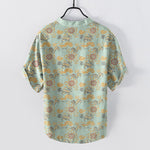 Buddha Stones Cotton Oriental Floral Cloud Wave Pattern Men's Short Sleeve Half Button Shirt