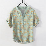 Buddha Stones Cotton Oriental Floral Cloud Wave Pattern Men's Short Sleeve Half Button Shirt