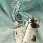 Buddha Stones Cotton Hand Drawn Cat Dandelion Pattern Men's Short Sleeve Half Button Shirt