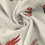 Buddha Stones Cotton Red Crane Floral Pattern Men's Short Sleeve Half Button Shirt