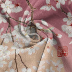 Buddha Stones Pure Cotton Cherry Blossom Watercolor Pattern Men's Short Sleeve Half Button Shirt