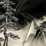 Buddha Stones Cotton Ink Wash Landscape Pattern Men's Short Sleeve Half Button Shirt