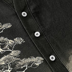 Buddha Stones Cotton Ink Wash Landscape Pattern Men's Short Sleeve Half Button Shirt