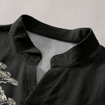 Buddha Stones Cotton Ink Wash Landscape Pattern Men's Short Sleeve Half Button Shirt