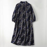 Buddha Stones Spring Vintage Mandarin Collar Button-Up Floral Print Women's Elbow-Length Sleeve Dress With Pockets