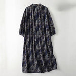 Buddha Stones Spring Vintage Mandarin Collar Button-Up Floral Print Women's Elbow-Length Sleeve Dress With Pockets
