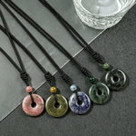 Buddha Stones Natural Rhodonite Gray Agate Peace Buckle Fortune Necklace
