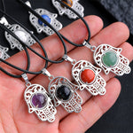FREE Today: Strength and Protection Natural Black Obsidian Hamsa Palm Inlay Crystal Necklace