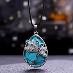 FREE Today: Positivity Strength  Natural Green Aventurine Dragonfly Teardrop Shape Inlay Crystal Necklace