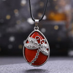 FREE Today: Positivity Strength  Natural Green Aventurine Dragonfly Teardrop Shape Inlay Crystal Necklace