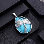 Buddha Stones Natural Green Aventurine Dragonfly Teardrop Shape Inlay Crystal Balance Necklace