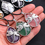 FREE Today: Positivity Strength  Natural Green Aventurine Dragonfly Teardrop Shape Inlay Crystal Necklace