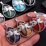 Buddha Stones Natural Green Aventurine Dragonfly Teardrop Shape Inlay Crystal Balance Necklace