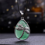 FREE Today: Positivity Strength  Natural Green Aventurine Dragonfly Teardrop Shape Inlay Crystal Necklace