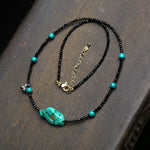 Buddha Stones Black Spinel Turquoise Beads Strength Necklace