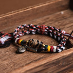 Buddha Stones Dzi Beads Om Mani Padme Hum Double Wrap Braided Rope Peace Bracelet
