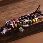 Buddha Stones Dzi Beads Om Mani Padme Hum Double Wrap Braided Rope Peace Bracelet