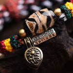 Buddha Stones Dzi Beads Om Mani Padme Hum Double Wrap Braided Rope Peace Bracelet