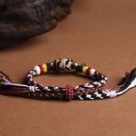 Buddha Stones Dzi Beads Om Mani Padme Hum Double Wrap Braided Rope Peace Bracelet