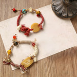 Buddha Stones Bone Fu Character Braided Rope Peace Bracelet