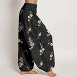 Buddha Stones Pure Cotton Boho Paisley Floral Pattern Women's Elastic Waist Harem Pants