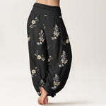 Buddha Stones Pure Cotton Boho Paisley Floral Pattern Women's Elastic Waist Harem Pants