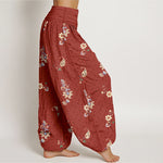 Buddha Stones Pure Cotton Boho Paisley Floral Pattern Women's Elastic Waist Harem Pants