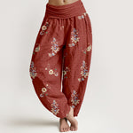 Buddha Stones Pure Cotton Boho Paisley Floral Pattern Women's Elastic Waist Harem Pants