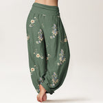 Buddha Stones Pure Cotton Boho Paisley Floral Pattern Women's Elastic Waist Harem Pants