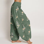 Buddha Stones Pure Cotton Boho Paisley Floral Pattern Women's Elastic Waist Harem Pants