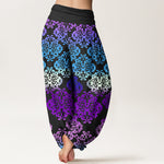 Buddha Stones Pure Cotton Baroque Gradient Floral Pattern Women's Elastic Waist Harem Pants