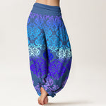 Buddha Stones Pure Cotton Baroque Gradient Floral Pattern Women's Elastic Waist Harem Pants