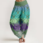 Buddha Stones Pure Cotton Baroque Gradient Floral Pattern Women's Elastic Waist Harem Pants