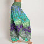Buddha Stones Pure Cotton Baroque Gradient Floral Pattern Women's Elastic Waist Harem Pants