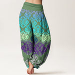 Buddha Stones Pure Cotton Baroque Gradient Floral Pattern Women's Elastic Waist Harem Pants