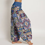 Buddha Stones Cotton Olive Mosaic Tile Pattern Women's Elastic Waist Harem Pants