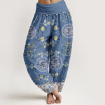 Buddha Stones Cotton Indigo Medallion Dragon Pattern Women's Elastic Waist Harem Pants