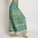 Buddha Stones Cotton Indigo Medallion Dragon Pattern Women's Elastic Waist Harem Pants