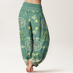 Buddha Stones Cotton Indigo Medallion Dragon Pattern Women's Elastic Waist Harem Pants