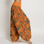 Buddha Stones Pure Cotton Olive Boho Floral Diamond Pattern Women's Elastic Waist Harem Pants